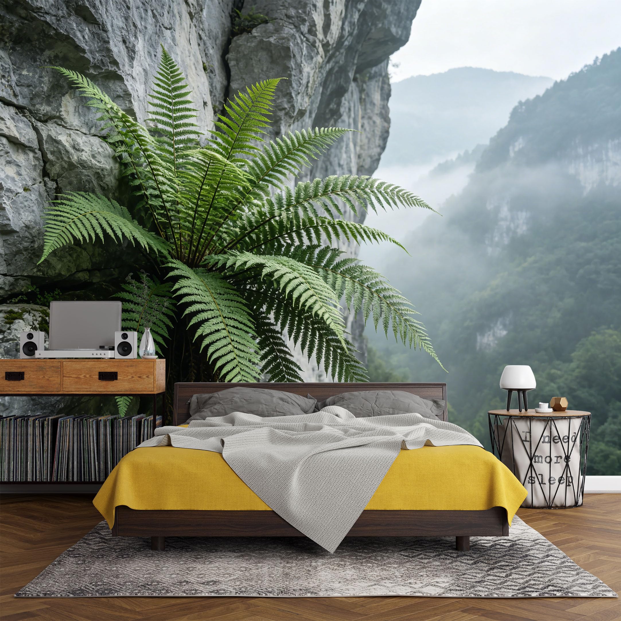 Custom Size Wall Mural Mountain Cliff Fern Landscape 3D Scenic Nature Wall Art SelfAdhesive Art Prints wall Fabric（No PVC） Removable Wallpaper Living Room Decor