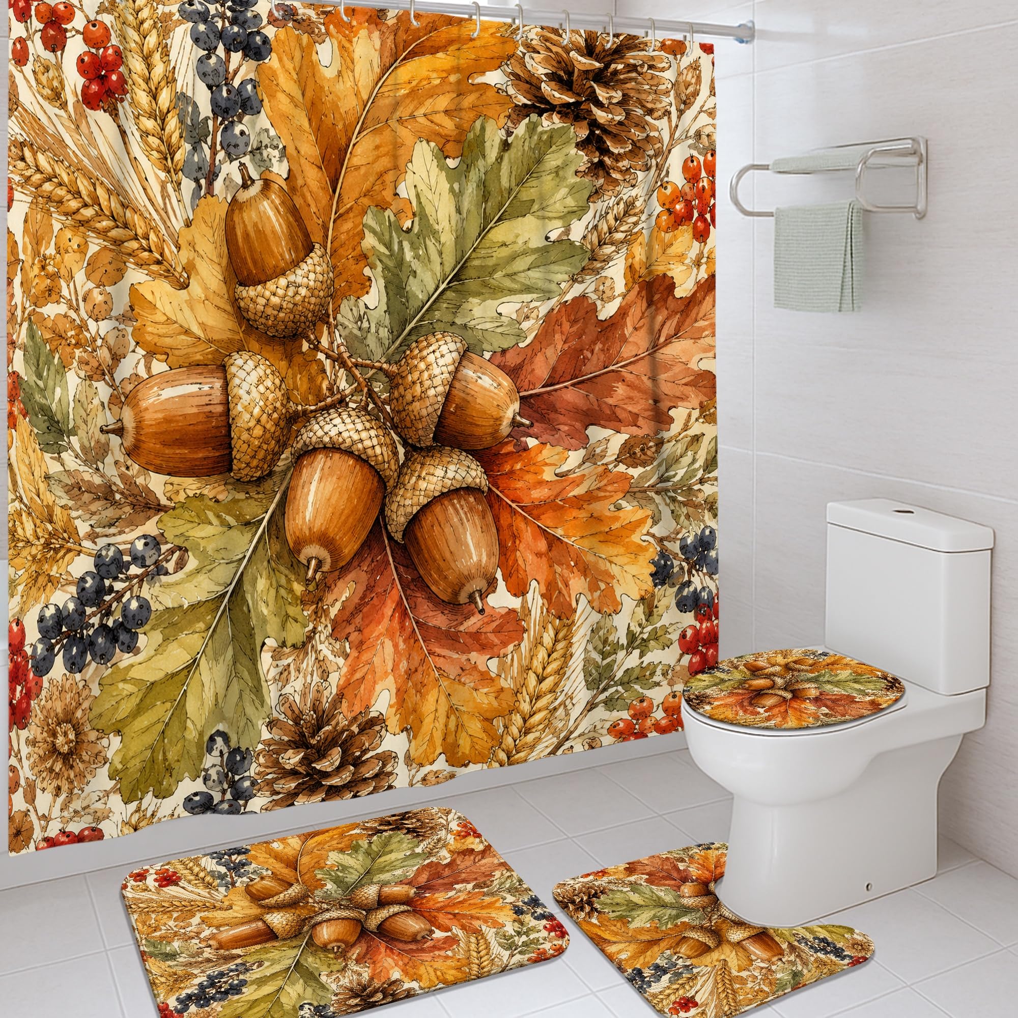 Rideaux de douche rustiques orange automne en tissu imperméable 183x183 cm