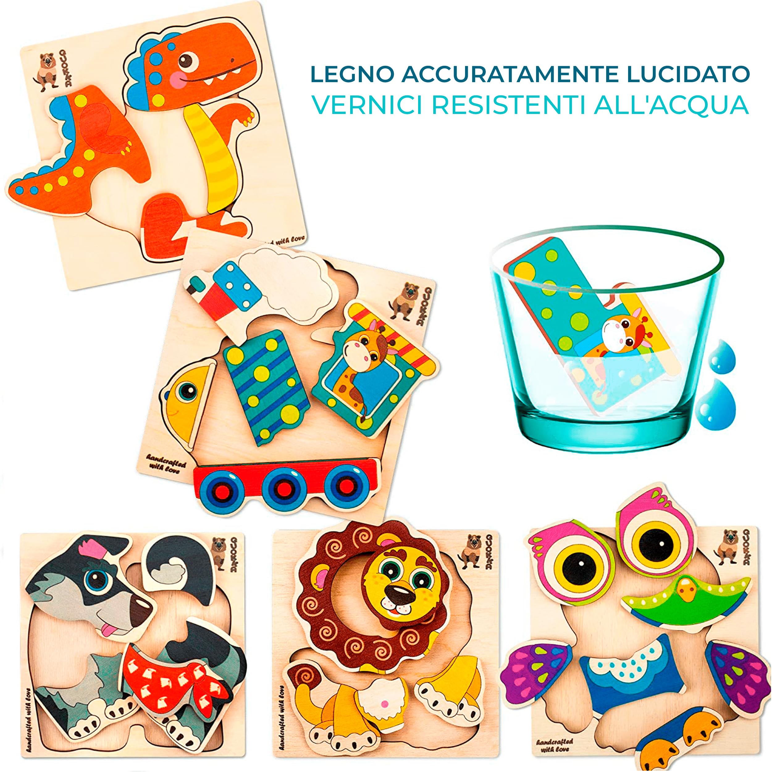 QUOKKA Puzzle Legno Bambini 2 3 4 Anni – 6 Giocattoli Puzzle Montessori 18 Mesi – Animali Gioco Bambino 1 Anno – Giocattolo Educativo Regalo per Bambini e Bambine
