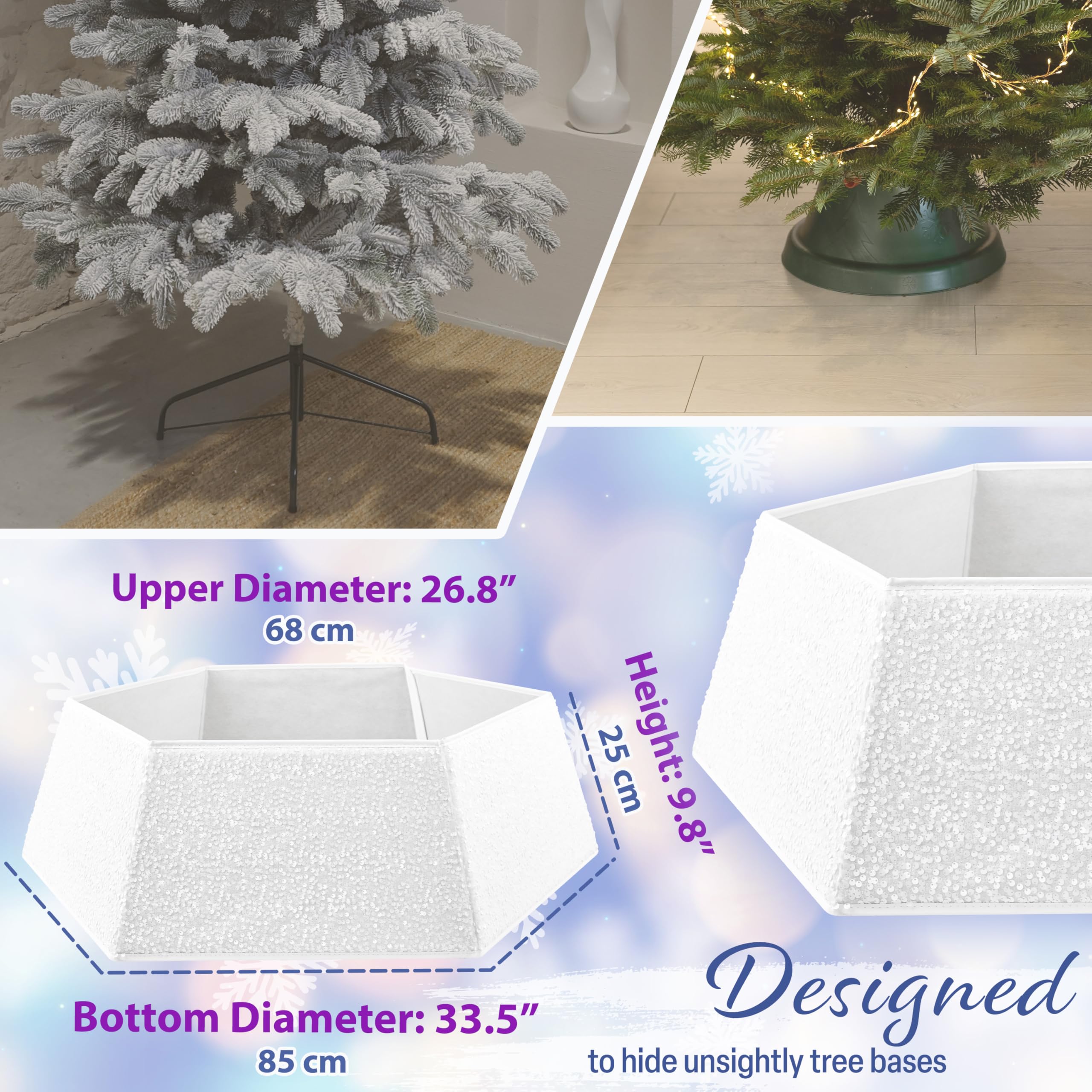 Jupe de Sapin de Noël à Paillettes 68x25 cm Blanc Paillette
