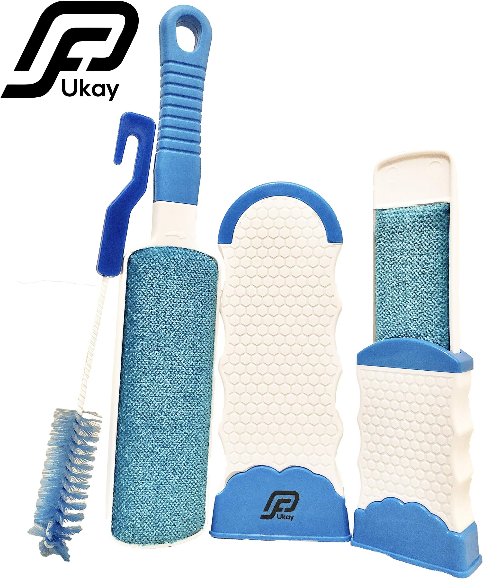 Fpukay Pet Hair Remover Lint Brush, UPDATED VERSION with Self-Cleaning Base for Dog & Cat Hair Remover, Double-Sided Fur Brush, Travel-Size Brush, Free Cleaning Brush Included