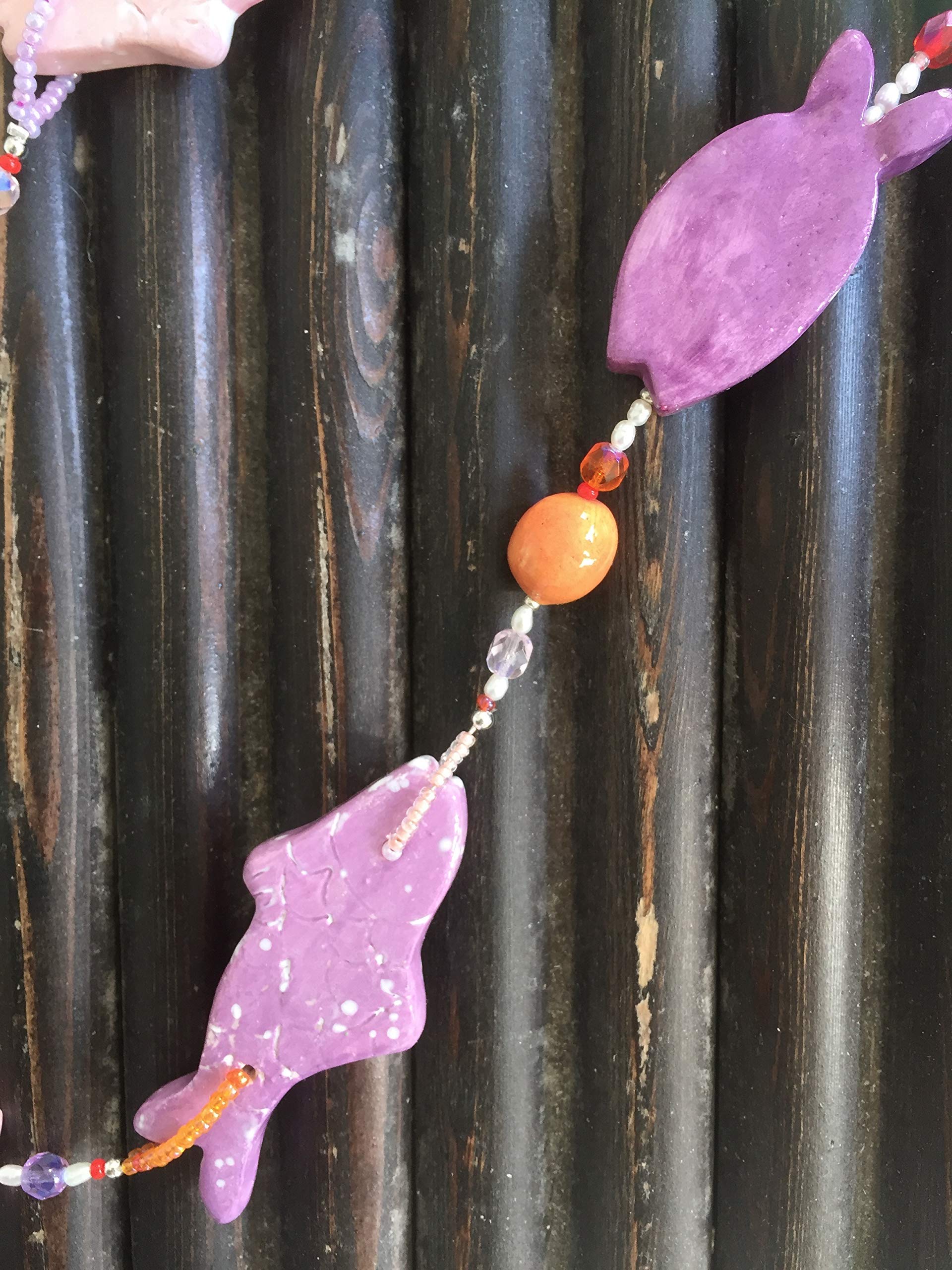 Gioielli d'Artista di Chiara Bo Collana Viola Rossa con pesci in ceramica MARTINICA