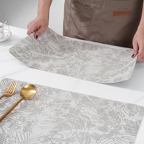 Miniatura 5 de POLYTE Juego de 4 manteles individuales de vinilo en relieve lavables para interiores y exteriores