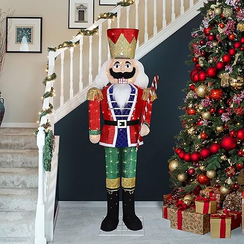 Miniatura 2 de VEIKOU Decoraciones navideñas para exteriores, cascanueces de 5 pies, cascanueces iluminado con bastón de caramelo de Navidad, decoración de Navidad