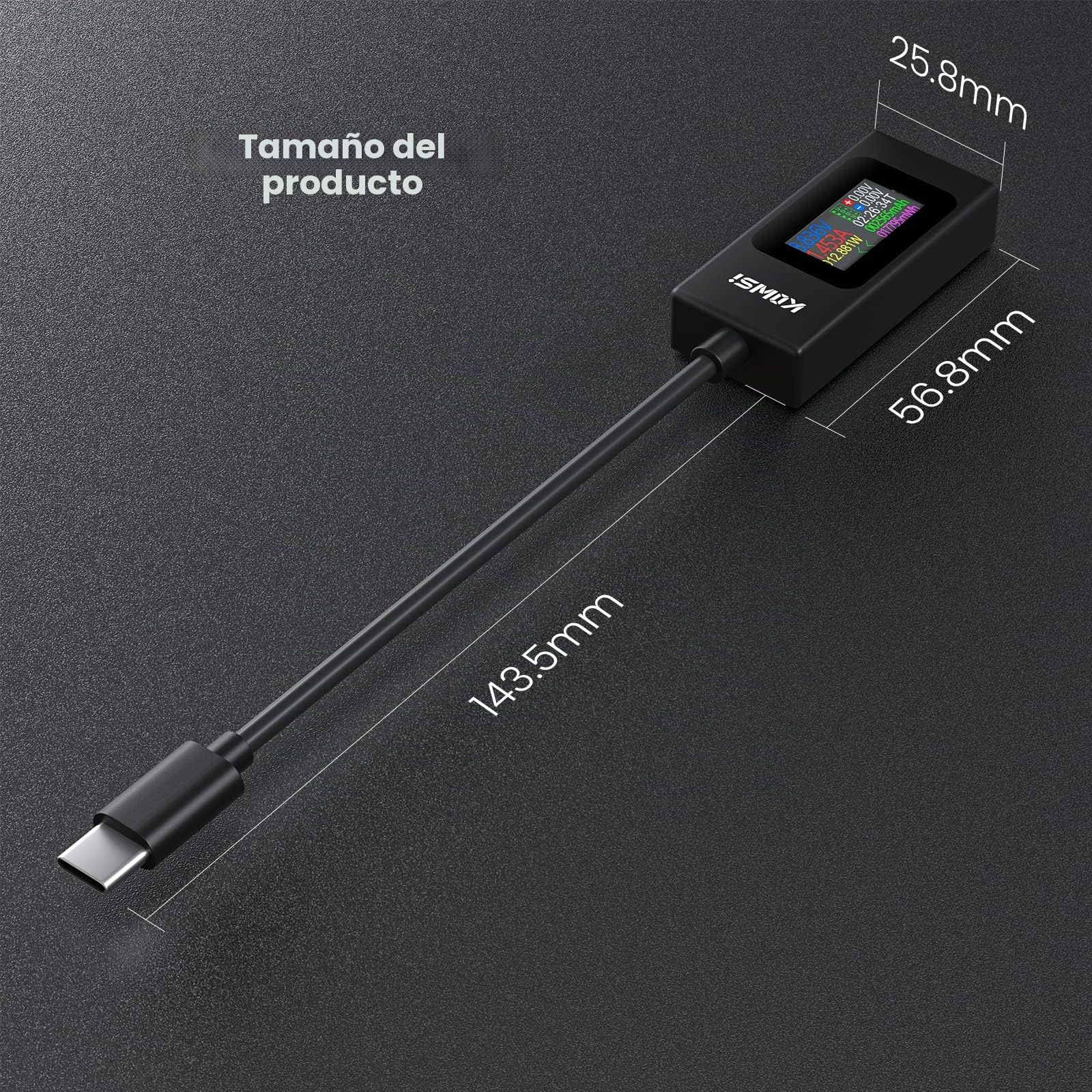 YOJOCK USB C Tester Medidor de Potencia 4-30V 0-6.5A Medidor de Voltaje y Corriente, Capacidad USB, Temperatura de Trabajo Amperímetro Voltímetro Banco de energía Cargador Detector