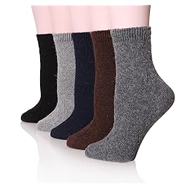 Velice Wool Socks for Women Merino Wool Boot Hiking Thick Thermal Warm Socks Winter Crew Cushion Cozy Work Socks 5 Pairs(Multicolored 03)