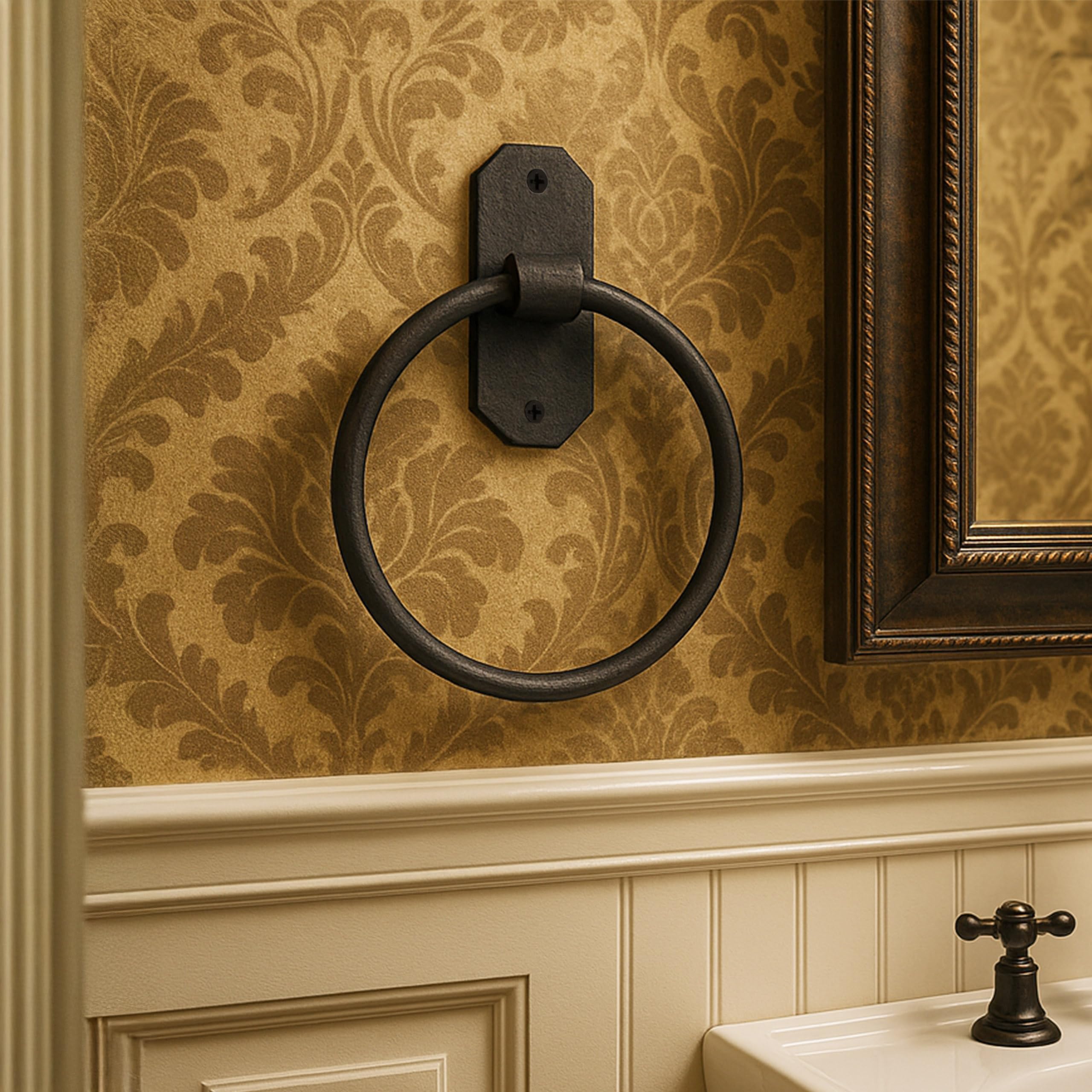 Mystic Colonial, barra portasciugamani in ghisa, rustica, da parete, in metallo, per bagno, cucina o ingresso, nero resistente (15,9 cm, montaggio a parete in stile vittoriano rustico)