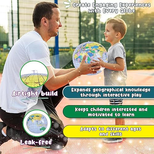 Miniatura 8 de Forest & Twelfth Globo mundial inflable de 16 pulgadas para niños, herramienta educativa divertida, utilizable como juguetes inflables de piscina o