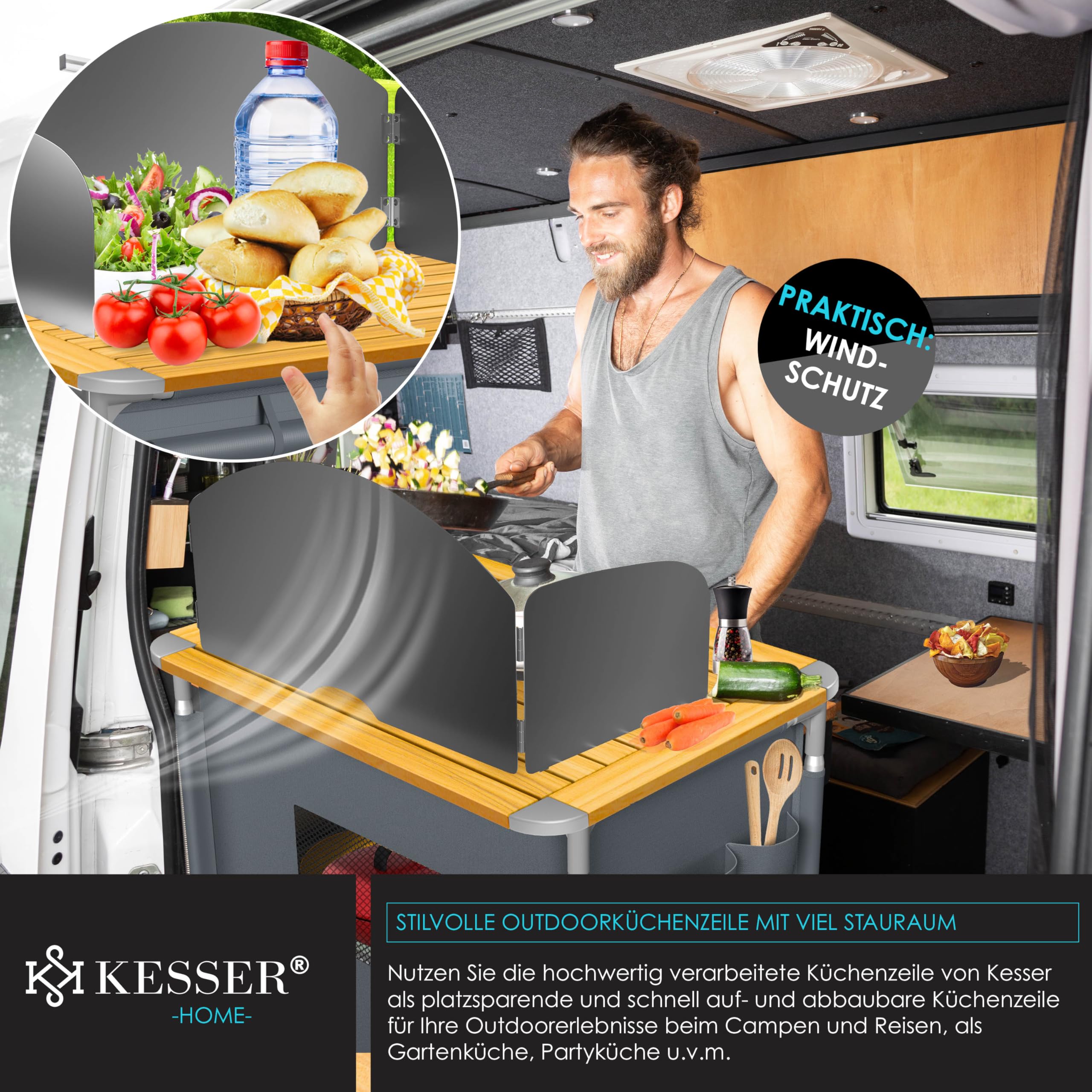 KESSER® Cucina da campeggio, con borsa per il trasporto e set di bicchieri, armadietto da campeggio pieghevole, con struttura in alluminio, cucina da viaggio, armadietto da tenda, cucina da campeggio,