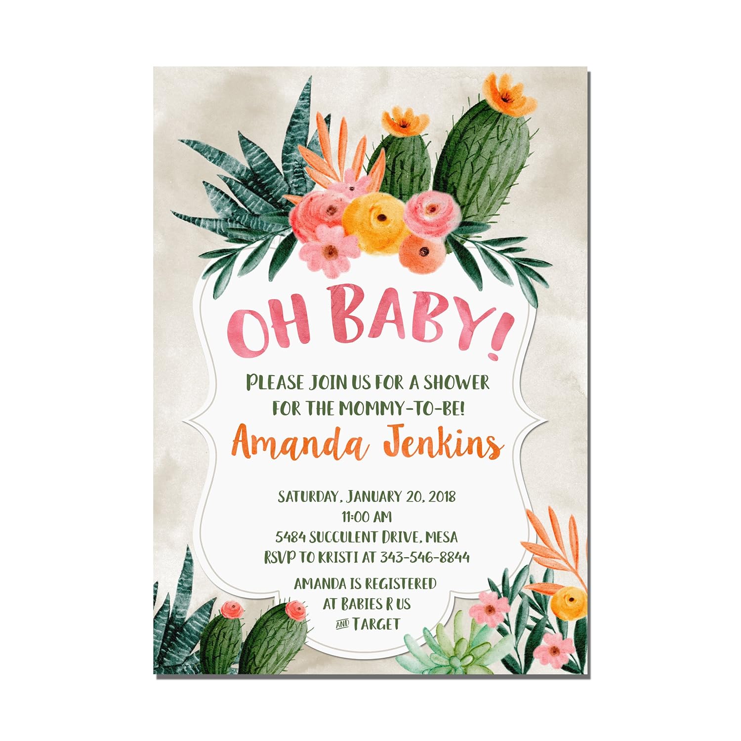 Cactus Succulents Baby Shower Invitations, Fiesta Baby