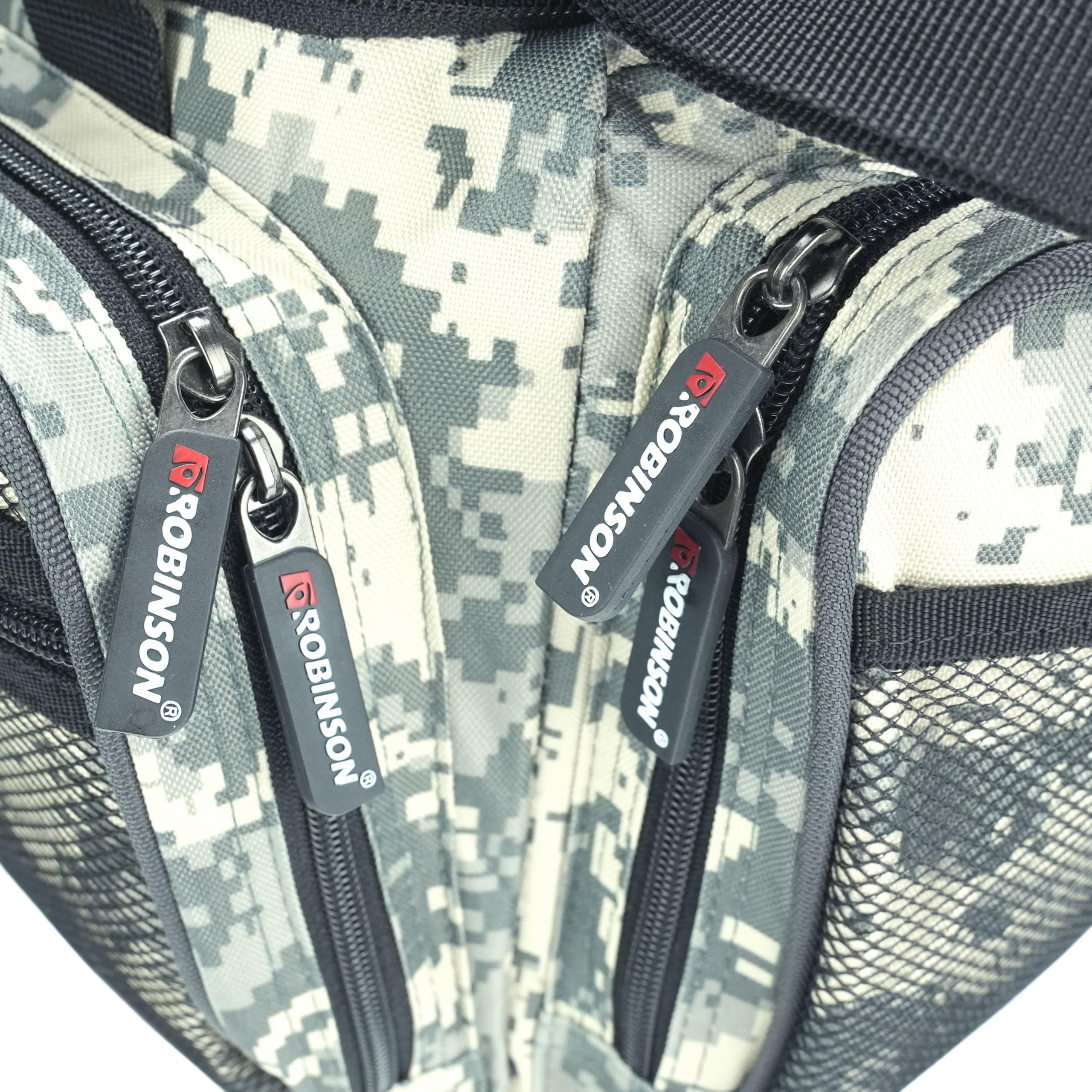 Robinson Angeltasche - Tackletasche mit Schaumpolsterung, Strapazierfähiges Reißfestes Material, Verstellbarer Tragegurt, Mehrere Außentaschen - Camo Voyager (L (22L) - 45x18x28cm)