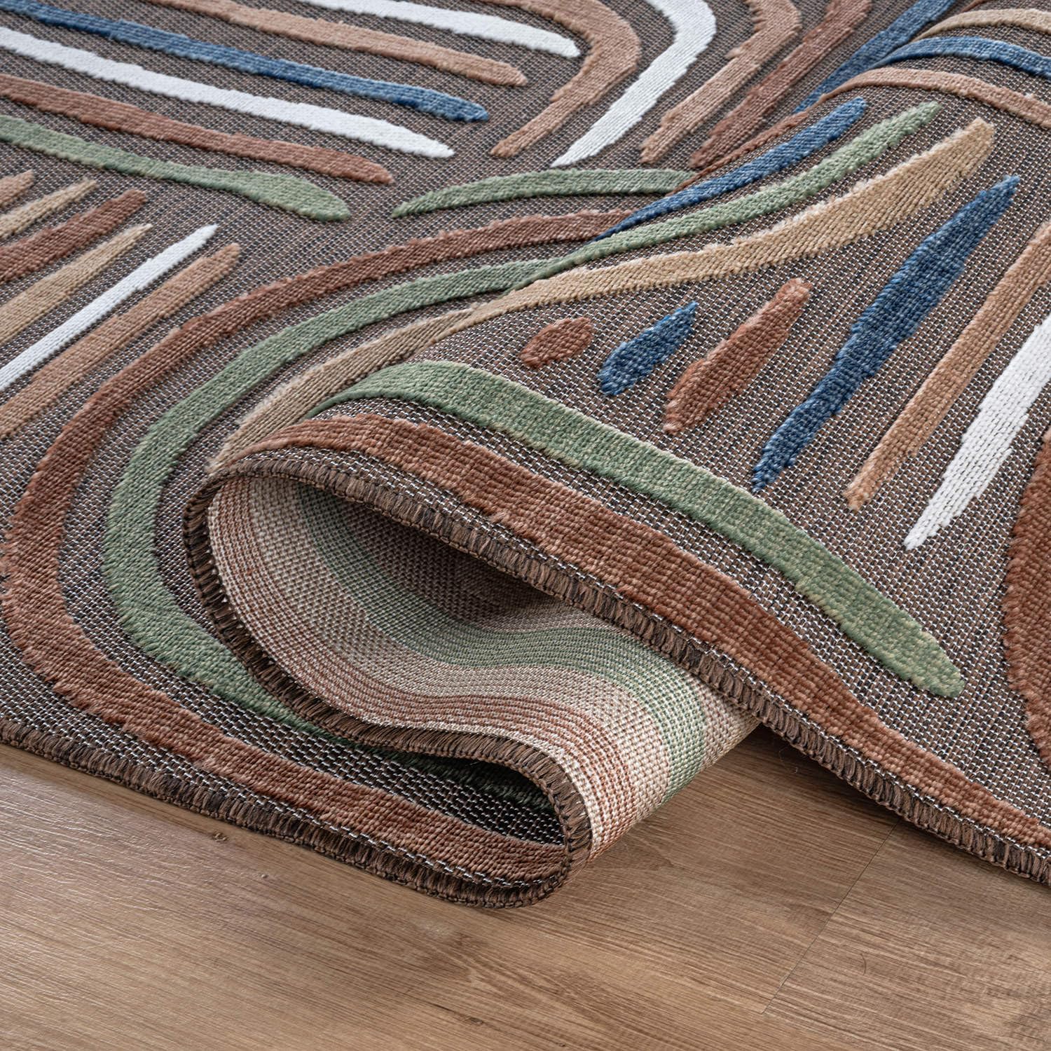 CAMILSON Indoor Outdoor Rug, Brown 8x10 Geometric Arch Striped Area Rugs for Patio and Home Areas, Easy-Cleaning Non-Shedding Living Room, Garden and Deck Washable Outside Carpet (8 x 10)