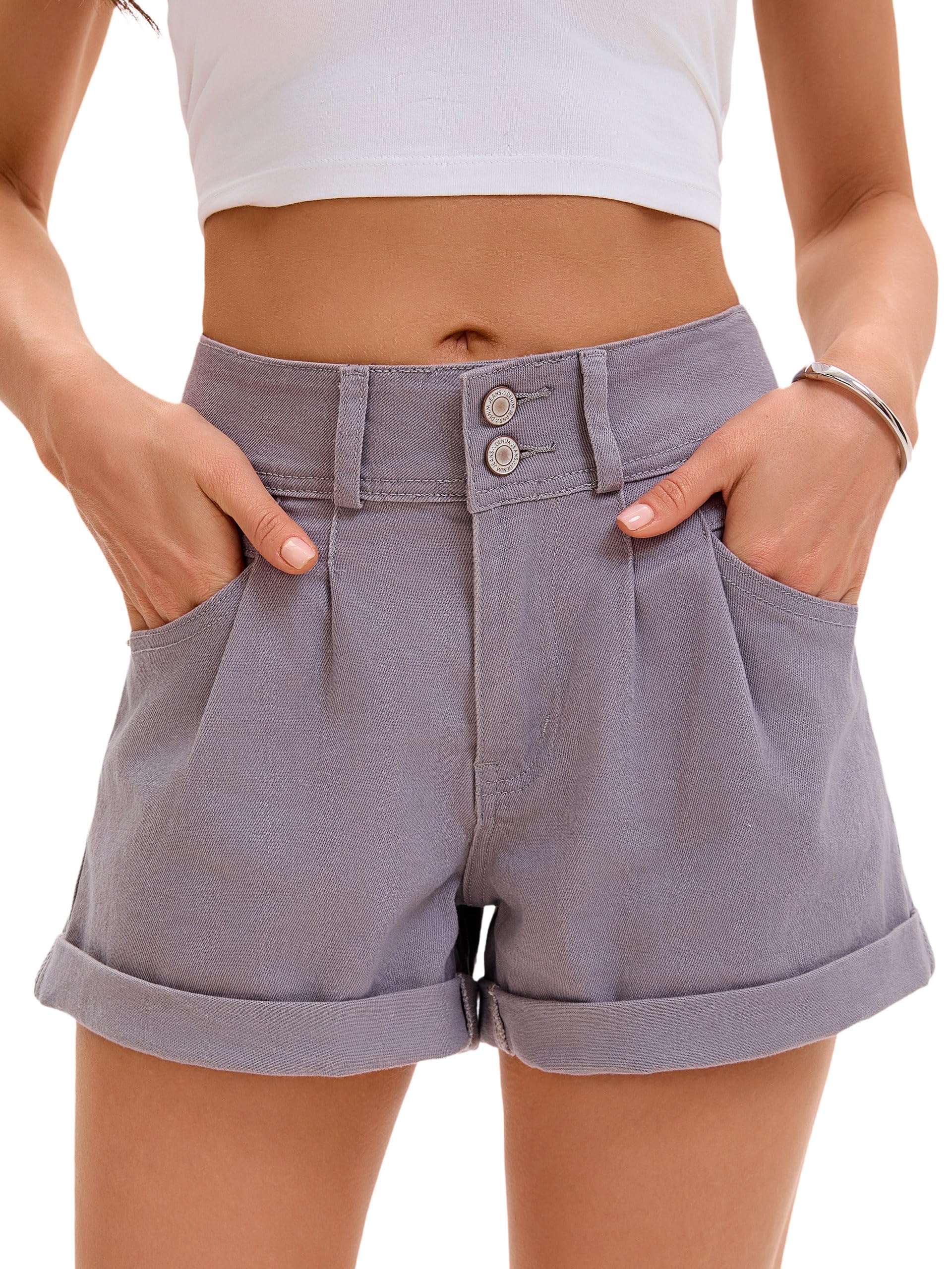 JMITHA Women Mid Rise Ripped Jean Shorts Casual Stretchy Denim Shorts Frayed Raw Hem