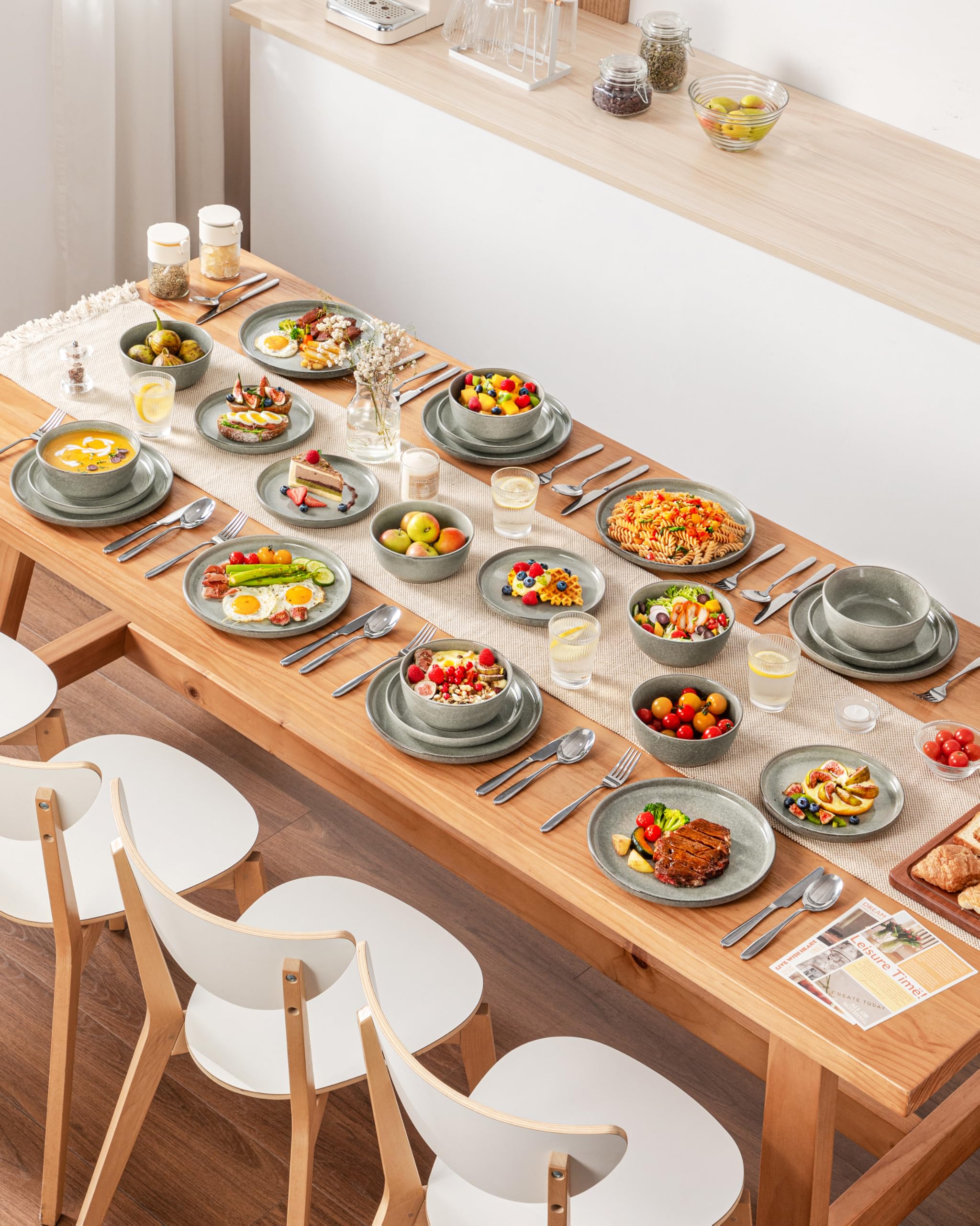 vancasso ANYA Servizio Piatti 18 Pezzi per 6 Persone, Set Piatti Moderni in Gres - 6 Piatti Piani, 6 Piatti Dessert e 6 Ciotole Cereali - Smalto Reattivo Marrone, Adatto per Microonde