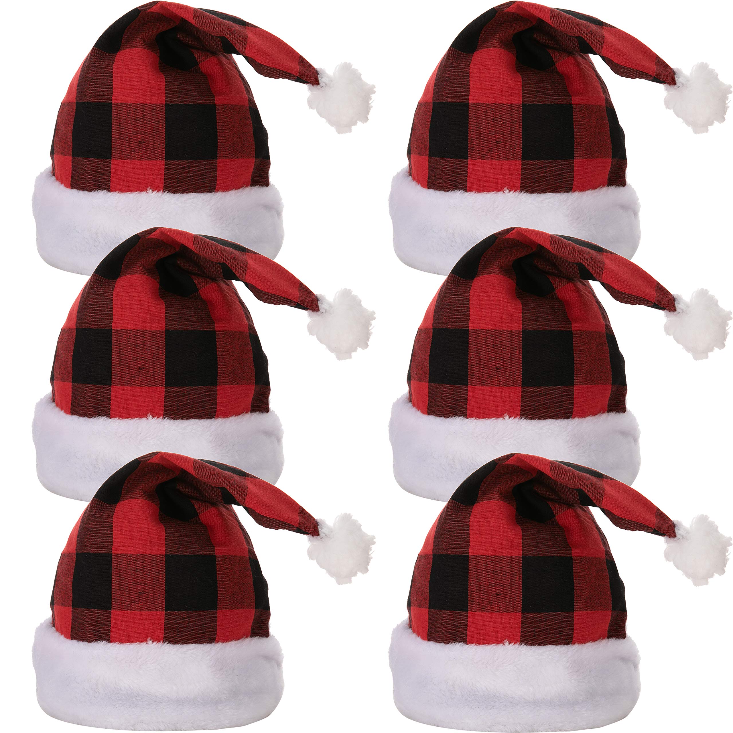 JOYIN 6 Stück Weihnachtsmütze Plaid Weihnachtsmütze Luxus Plüsch Hut für Weihnachtskostüme, Weihnachtsfeierzubehör, Urlaubsparty-Gastgeschenke