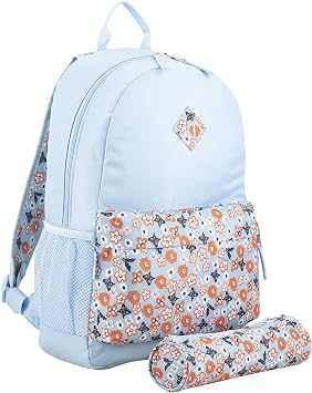 Eastsport Dome Classic Travel Daypack Backpack Bookbag Bag with Accessory Pouch, Cool Blue/Ditsy Floral Print