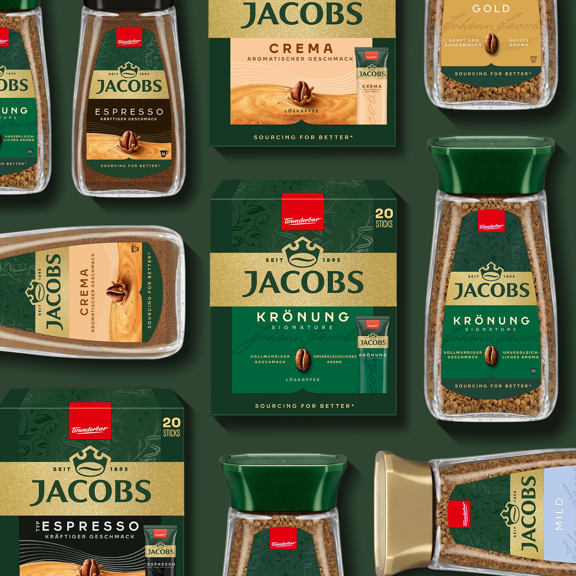 Jacobs Krönung löslicher Bohnenkaffee als Stick, Instant Kaffee, 12 x 20 Einzelportion à 1,8 g, für 240 Getränke