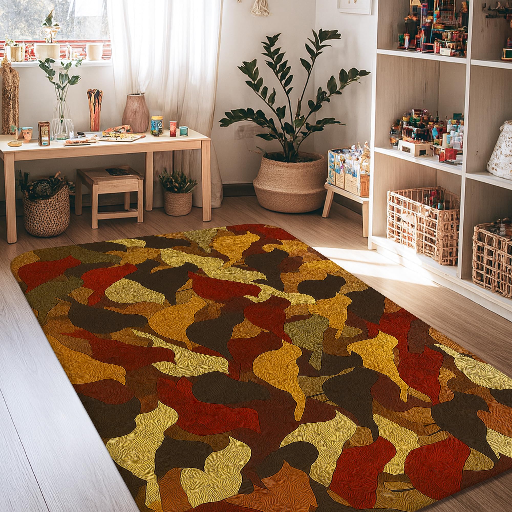 Tapis oiseaux marron 1,2x1,8m rectangulaire antidérapant pour salon