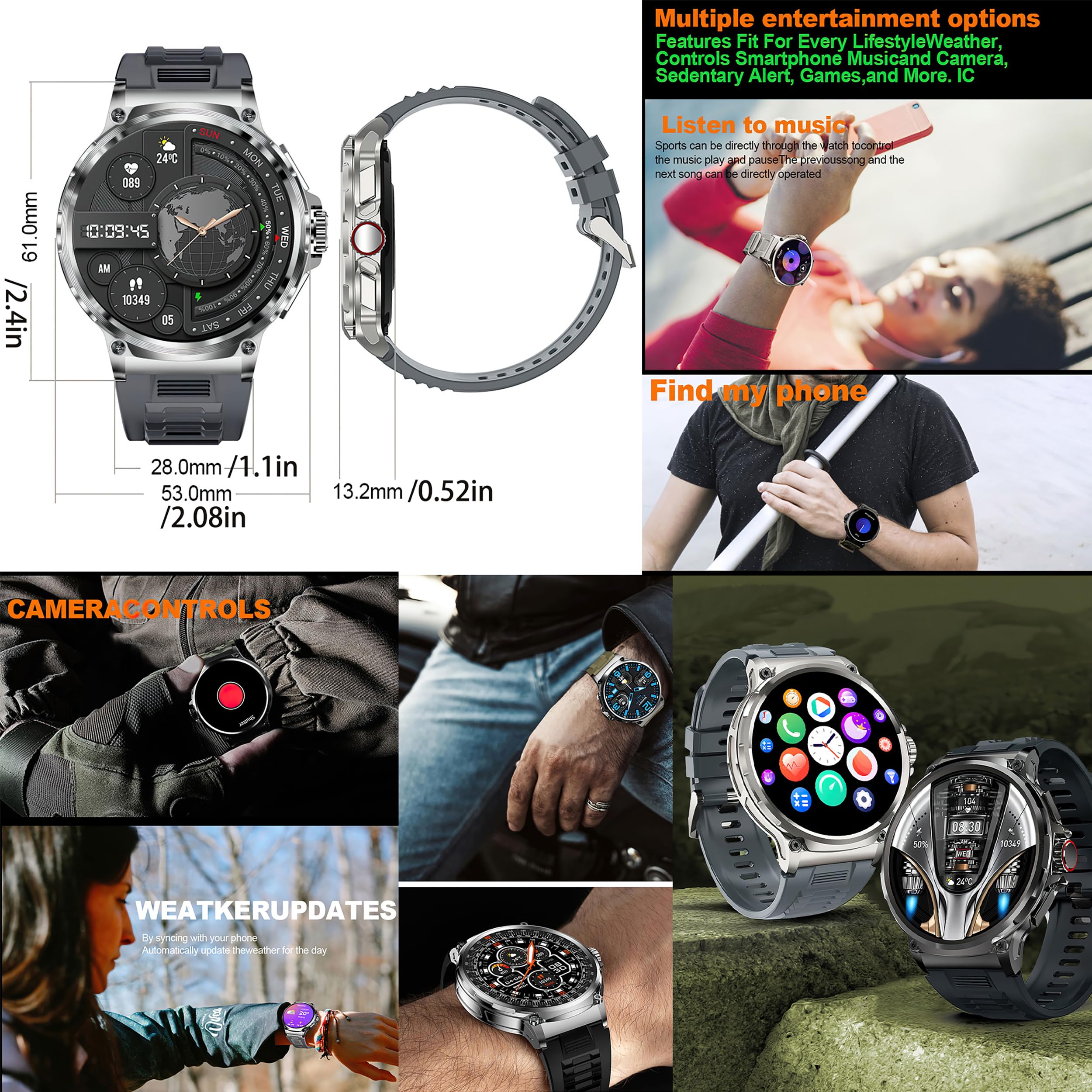 1,85'' AMOLED Smartwatch Uomo con Chiamate Bluetooth, 2025 Nuovo Orologio Fitness con 24/7 Monitor Temperatura Corporea Sonno e Cardiofrequenzimetro, SpO2, Orologio Sportivo 3ATM iOS Android (Argento)