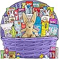 Purple Easter Basket for Kids and Adults 45ct Already Filled Easter Gift Basket with Plush Easter Bunny, Candy, Snacks, and Treats - Boys, Girls, Grandchildren, Young Children, Toddlers, Men, Women