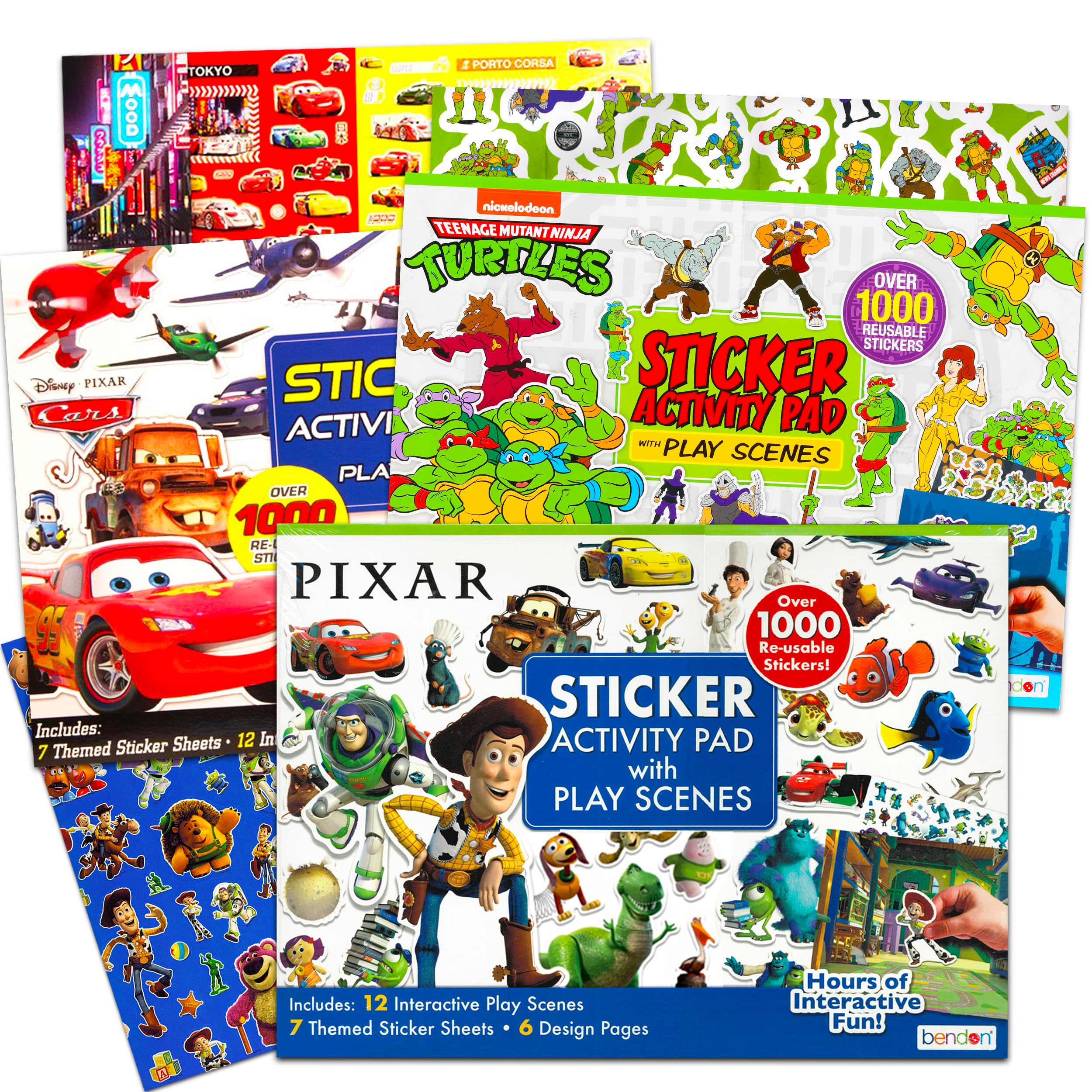 Disney Pixar Sticker Book Set for Kids ~ 3 Pack Giant Sticker Books with Over 3000 Stickers (Featuring TMNT, Disney Cars and More)