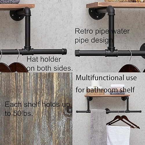 Miniatura 6 de TEDIDUWA 36In Industrial Pipe Clothing Rack with Top Shelf, Space-Saving Wall Mounted Clothes Rack, Shelf with Hanging Rod for Closet Storage,
