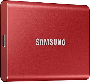 SAMSUNG T7 2TB, Portable SSD, Red, up to 1050MB/s, USB 3.2 Gen2, Gaming, Students & Professionals, External Solid State Drive (MU-PC2T0R/AM), Red