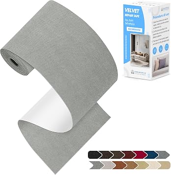 KING MOUNTAIN Couch Fabric Repair Patch, Fabric Patches for Furniture, 4" x 63" Waterproof Velvet Repair Tape for Sofas, Car Seats, Furniture, Upholstery Fabrics and Velvet Goods. Grey2.0