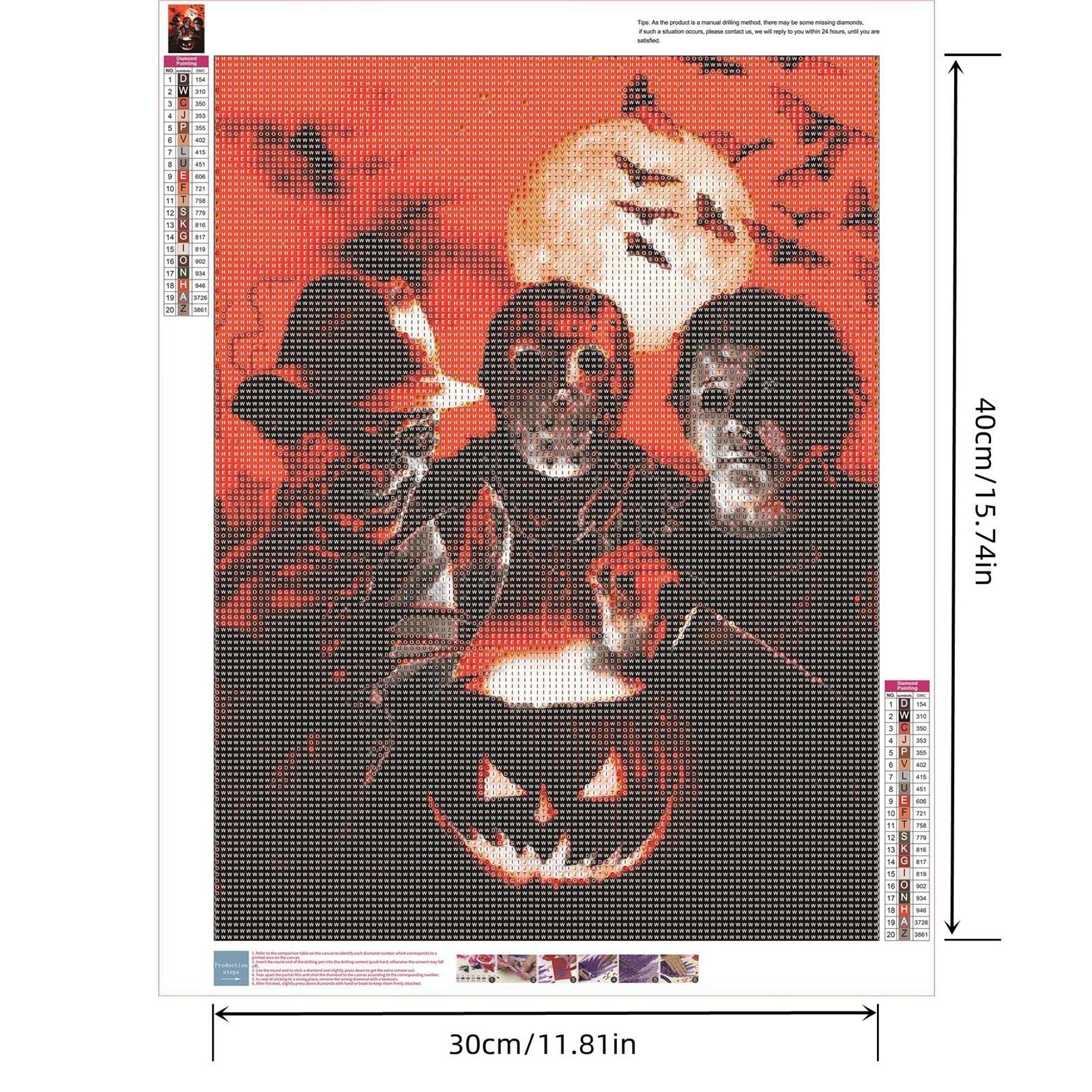 Diamond Painting Horror 30x40 Cm – Kit Completo Fai Da Te Con Tela E Strass Rotondi, Tema Film Horror, Ricamo 5D