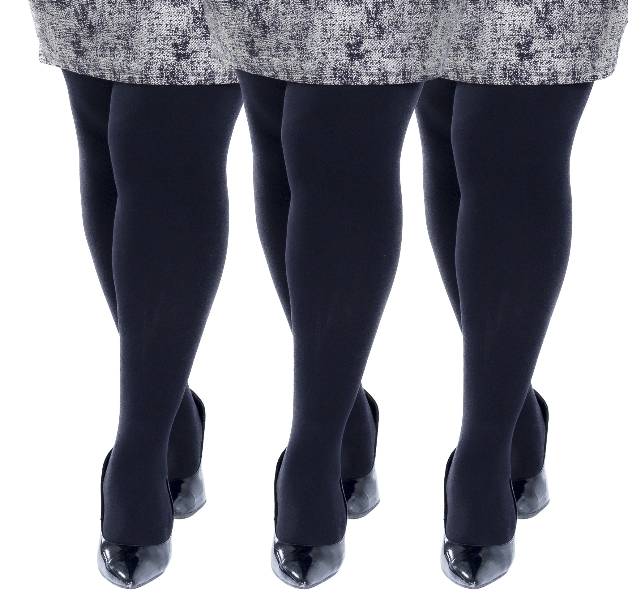 Zaftig 3 Pack Womens Plus Size Thermal Tights, Terry-lined Size: 1X-3X, Black