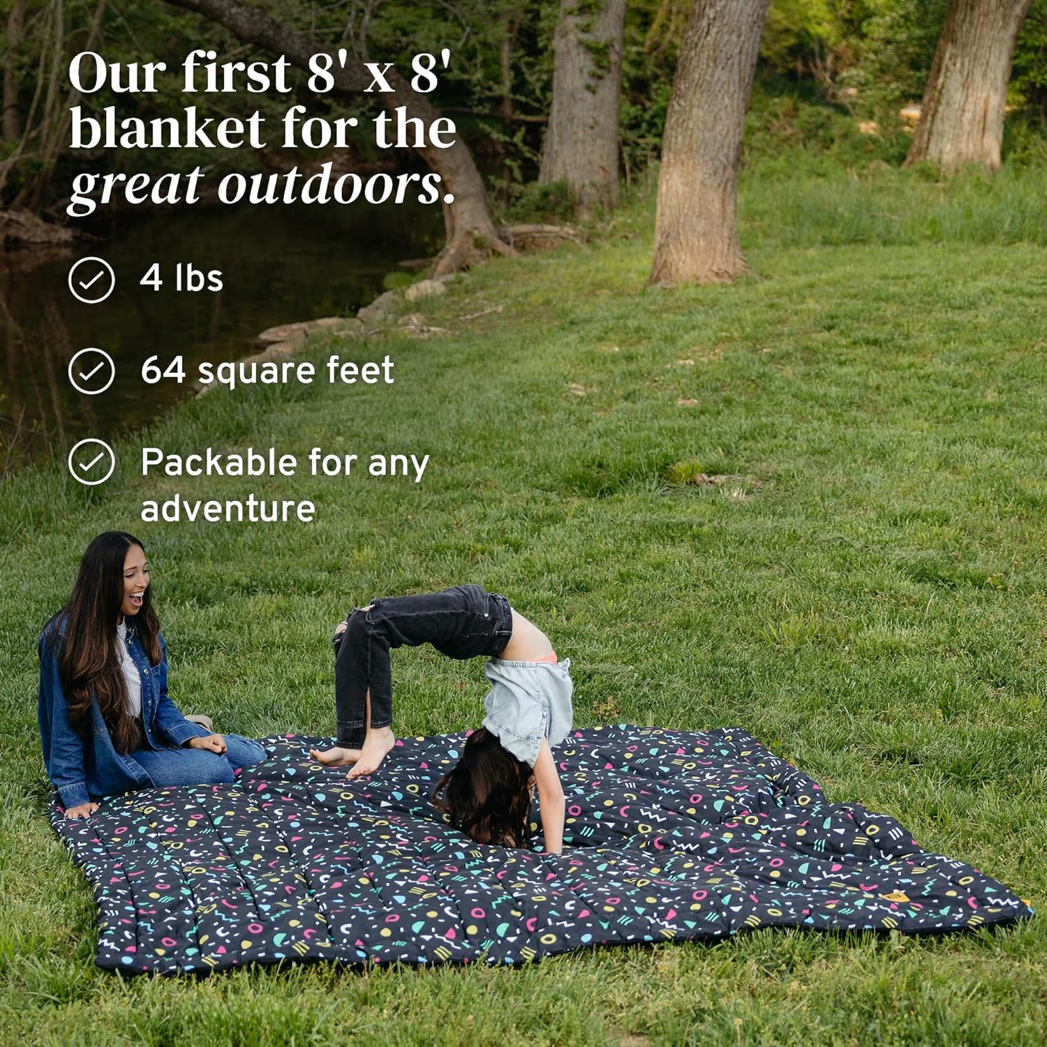 Big Blanket Co XL Outdoorsy Wiggles & Squiggles | 8' x 8' Extra Large Outdoor Blanket | Waterproof Giant Picnic & Camping Blanket | Portable, Packable, Machine Washable