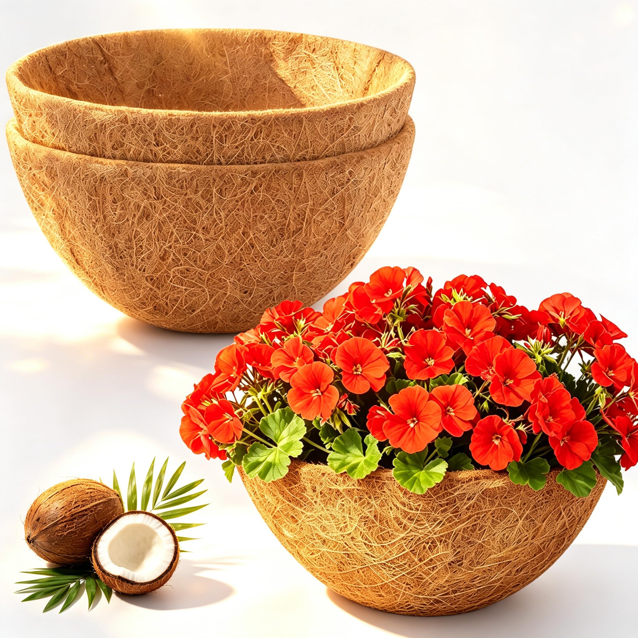 2 Pack 14 Inch Hanging Basket Coco Liners Replacement, Pre-Formed Natural Coconut Coir Fiber for Planter Basket – Round Liners for Flowers Vegetables, Drainage & Retain Moisture