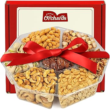 Nuts Gift Basket - 7 Sectional Platter With a Variety of Freshly Roasted Nuts - Beautifully Packaged Gift for Birthday, Sympathy. Large Family Pack.