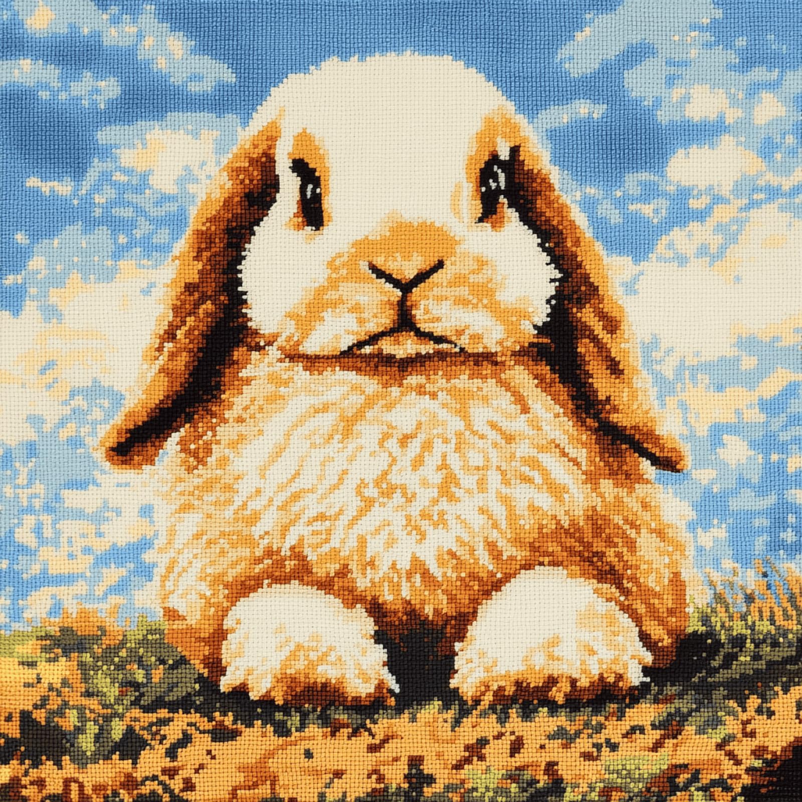 XDEGHUANGSS Latch Hook Cushion Cover Kit – Rabbit Design 17x17 Inch (43x43 cm) – DIY Craft Kit for Adults & Beginners – Easy Rug Making Set for Pillow Case