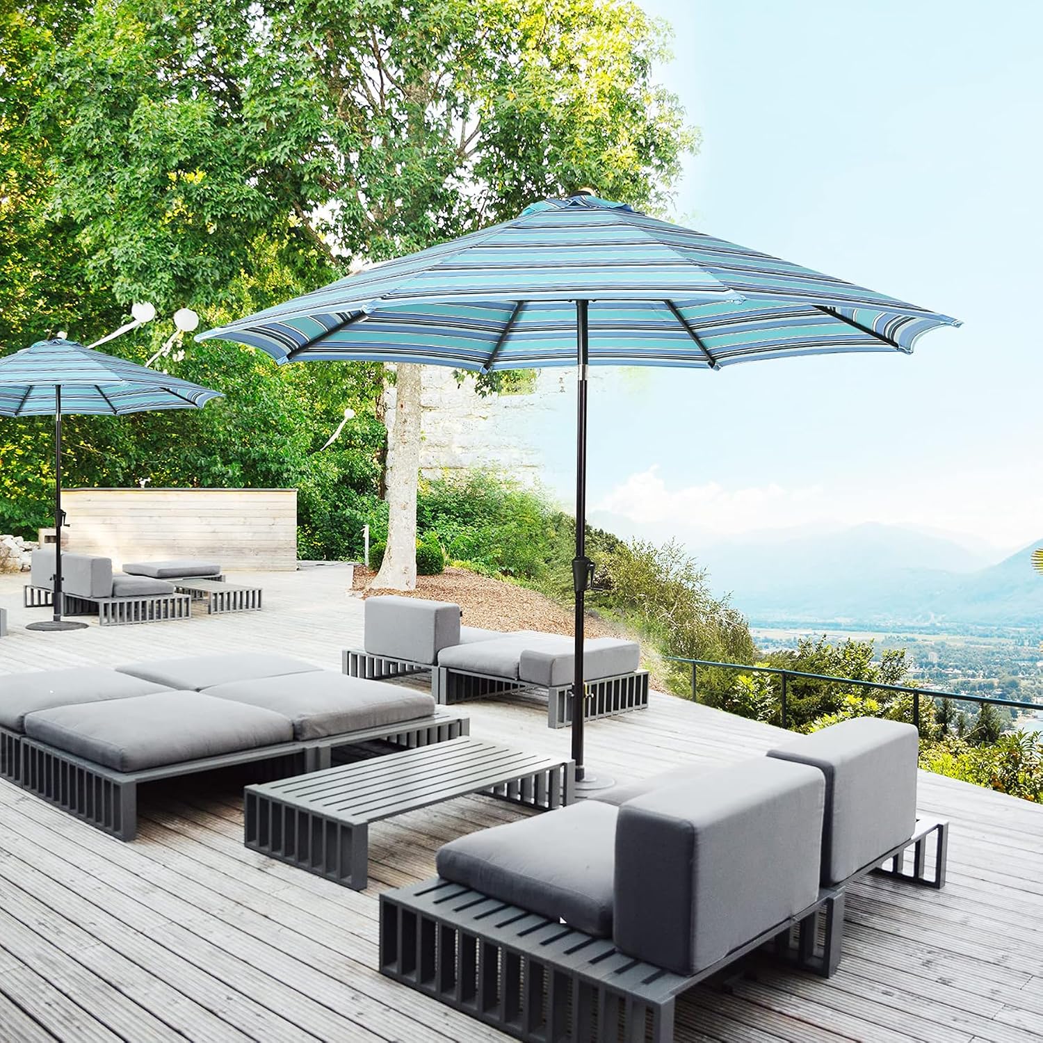 Ulax furniture Outdoor Patio Sunbrella Umbrella 9 Ft Market Table Umbrella Stripe (Dolce Oasis)