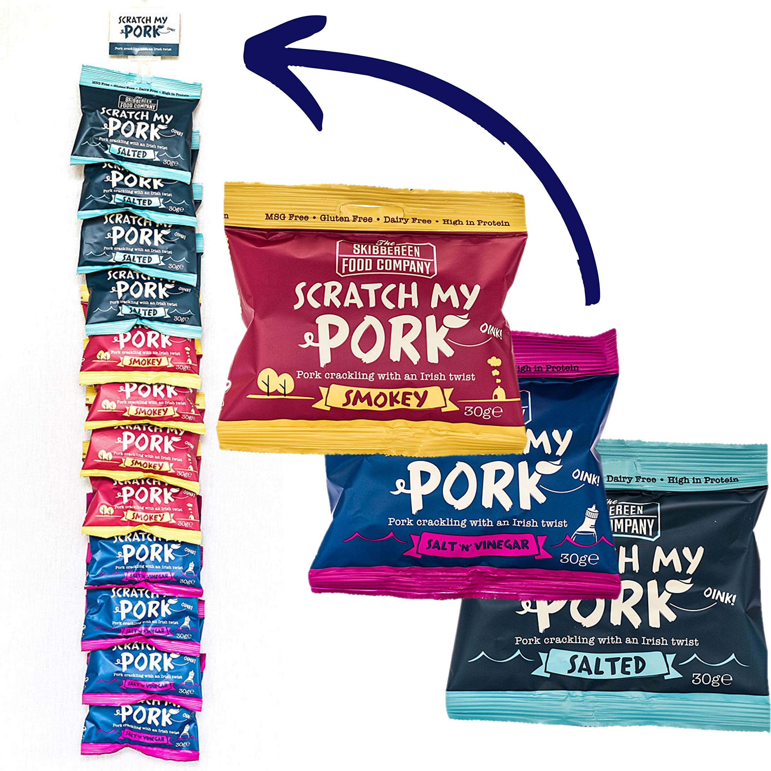 Buy Scratch My Pork Pork Crackling Pub Snack Variety Pack 3 Flavours of Gluten Free Pork
