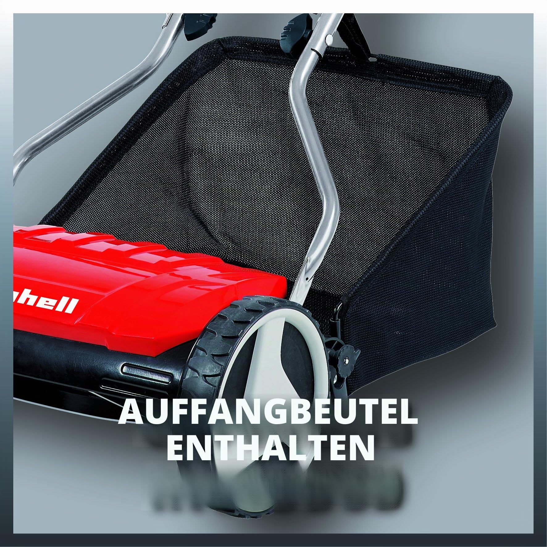 Einhell Handrasenmäher GE-HM 38 S-F (38cm Schnittbreite, berührungslose Schneidetechnik, kugelgelgerte Mähspindel, großflächige Räder, 26L Grasfangkorb)