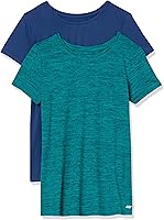 Vista 61 de Yaxa Essentials Camiseta de manga corta con cuello redondo para mujer, de secado rápido, para entrenamiento, gimnasio, paquete múltiple Tinte