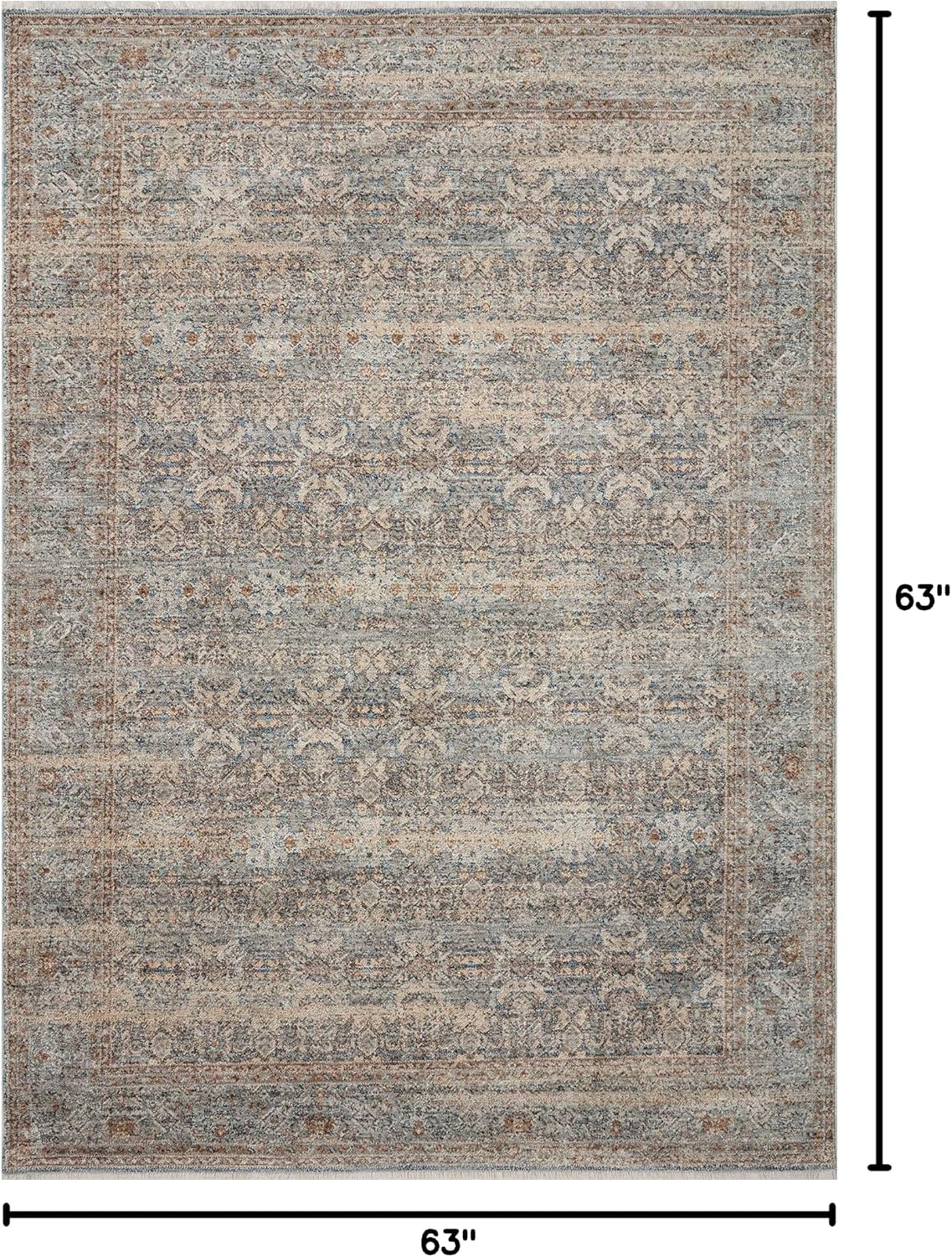 Loloi Angela Rose Blake Collection BLA-02 Ocean/Mocha 5'-3" x 5'-3" Round, .25" Pile Height, Fringe, Area Rug