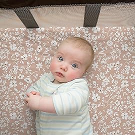 Pack and Play Sheets Fitted, Mini Crib Sheets for Graco Pack N Play Playard (38x26), Ultra Soft Organic Cotton Blend, Safe & Snug Playpen Mattress Sheet for Baby Boys & Girls - Fleurette, 2-Pack