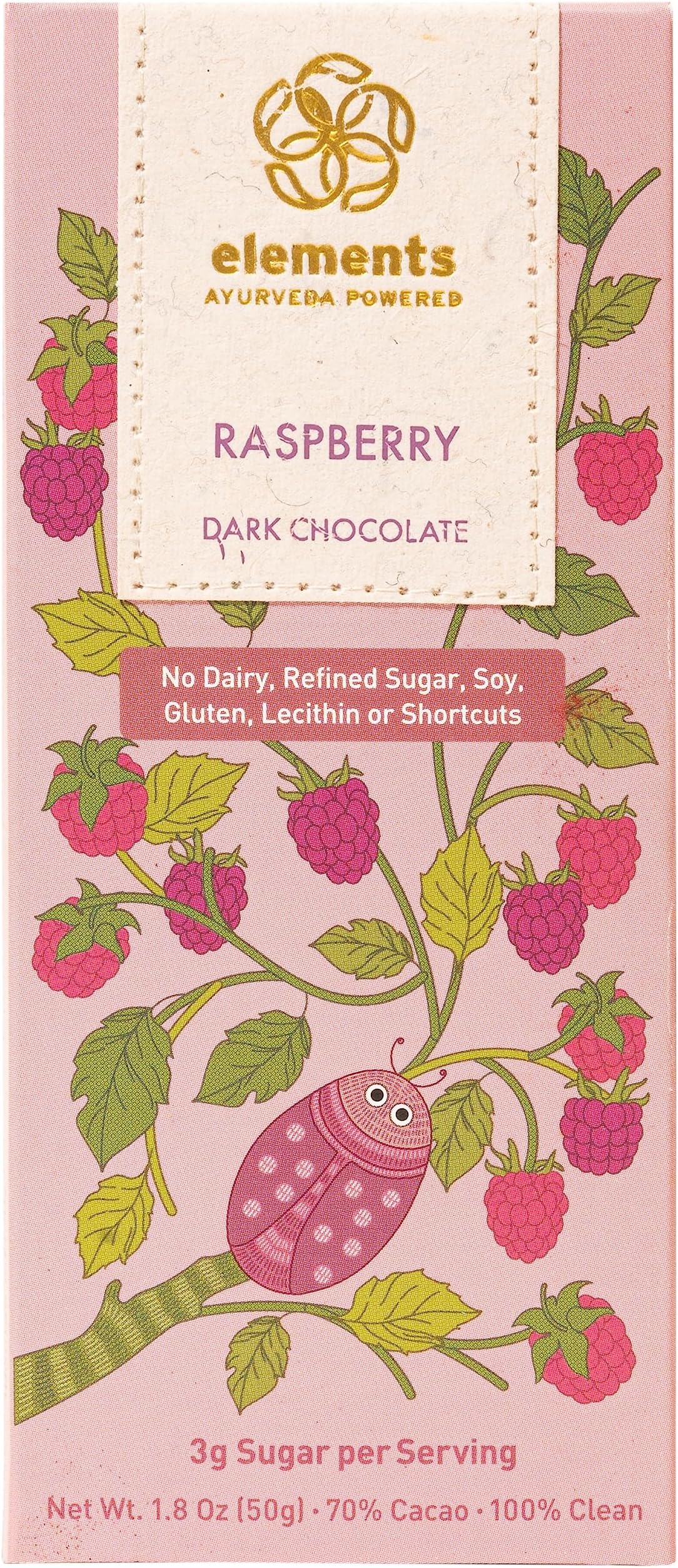 Elements Truffles Raspberry Flavoured Dark Chocolate Bar| Ayurvedic, Vegan & Gluten Free | No Refined Sugar & Artificial Flavours | Enriched with Cocoa, Coconut Sugar & Raspberry 50g