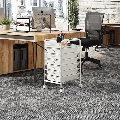 Miniatura 7 de Carrito utilitario de 6 niveles con 6 cajones, carrito utilitario rodante con 2 ruedas giratorias con cerradura, carrito móvil multiusos para