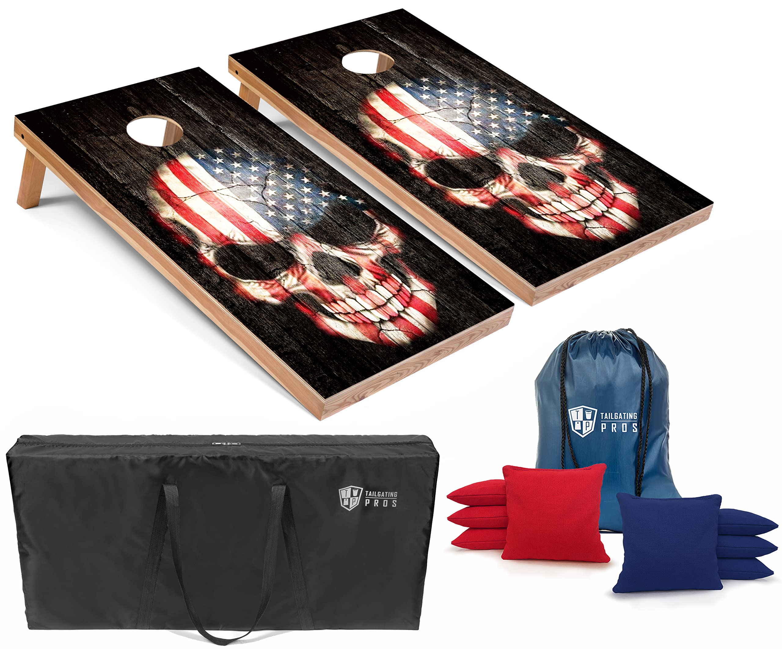Tailgating Pros American Themed Lightweight Corn Hole Board Set w/Bean Bags and Carrying Case - 4'x2' Cornhole Toss