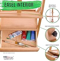 Vista 3 de U.S. Art Supply Large Wooden H-Frame Easel with Storage Drawer & Shelf - Adjustable Mast to 75", Studio Artist Easel for Painting, Drawing
