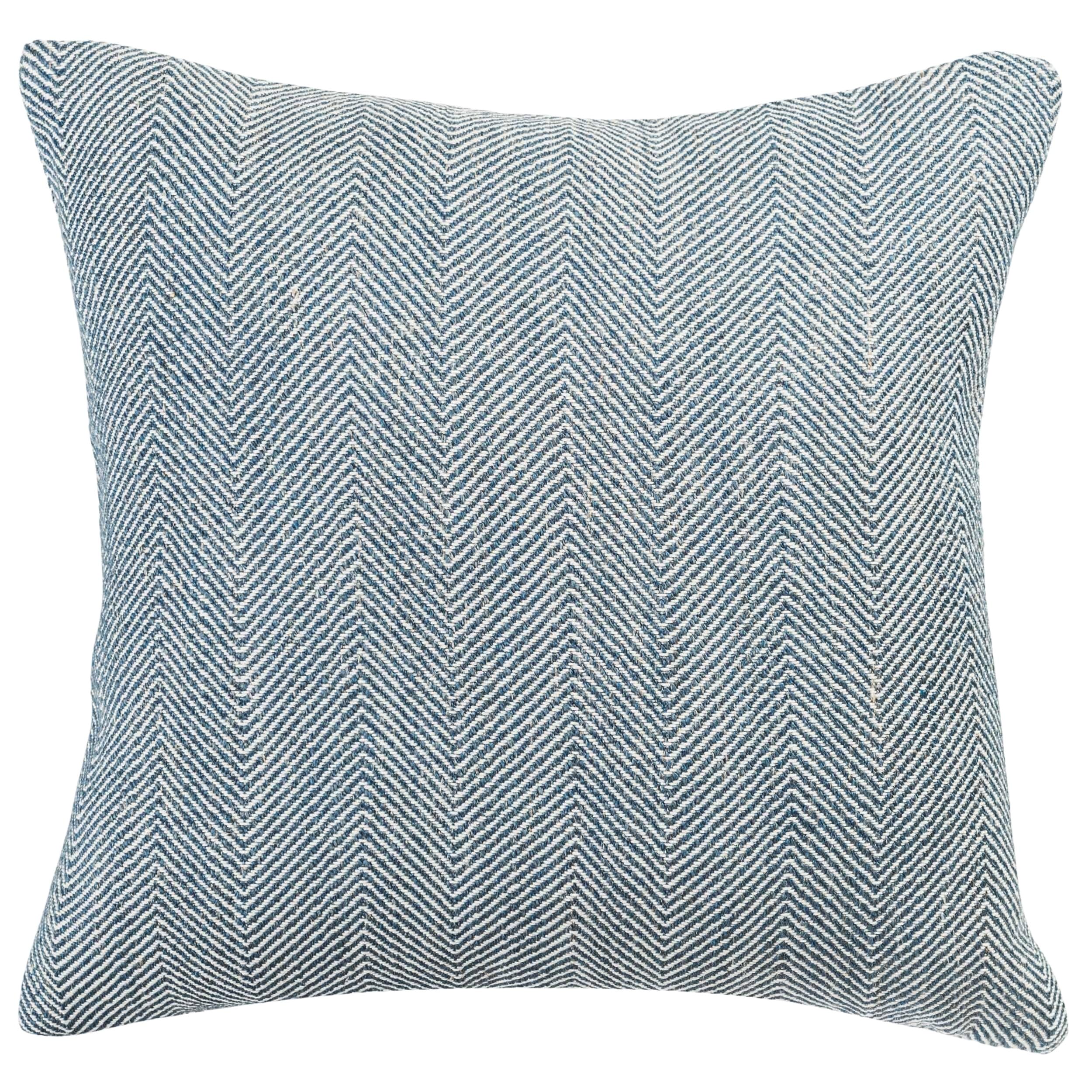 Faux Wool Linen Blend Herringbone Cushion Cover in Modern Navy Blue. Traditional Linen-Mix Wool Effect Fabric. 17x17" Square Cover Only