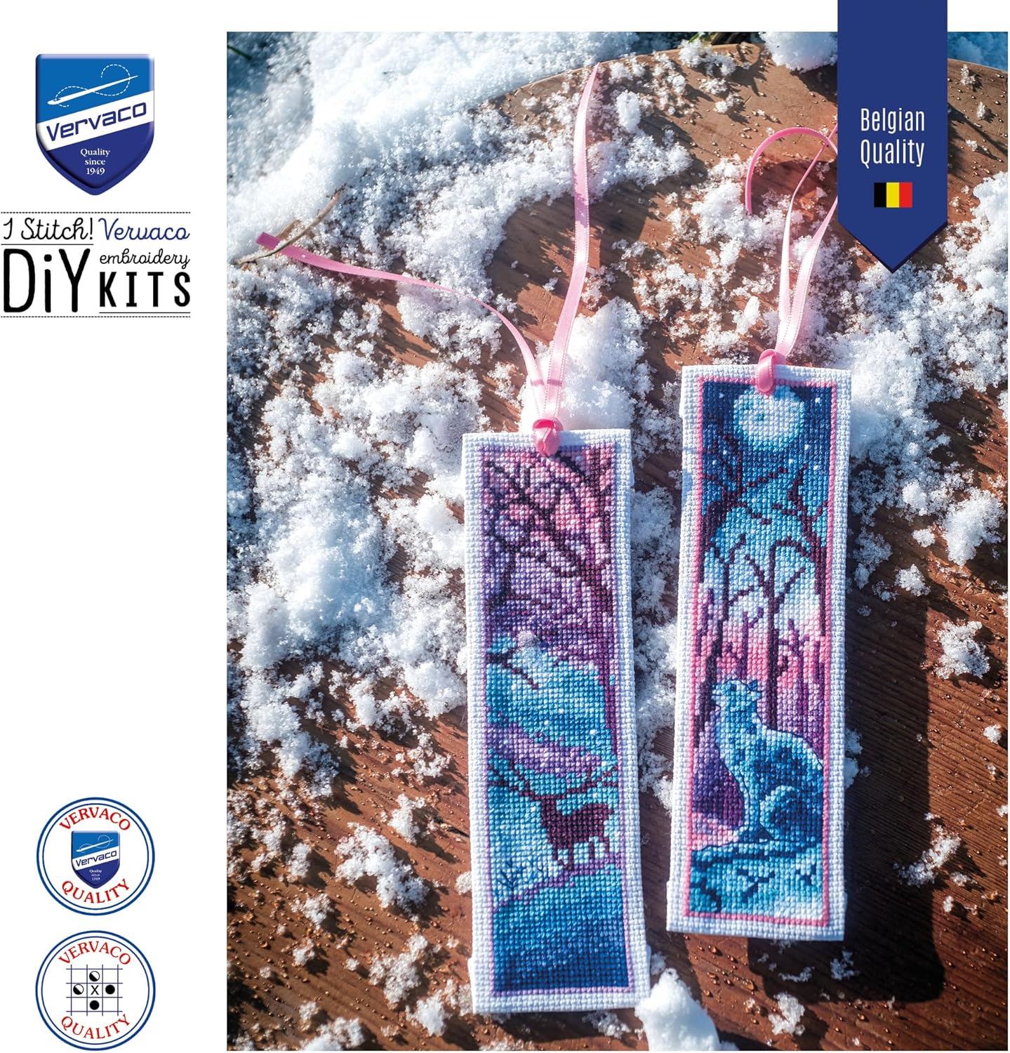 VERVACO Cross Stitch Counted Bookmarks DIY (Pack of 2) Animals Complete Kit Creative Leisure Adult Gift Reading Embroidery Beginner Approx. 6 x 20 cm Cross Stitch