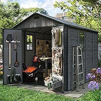 Vista 7 de Amopatio Cobertizo de almacenamiento de resina de 6 x 6 pies, cobertizo para exteriores con piso incluido, cobertizos de plástico