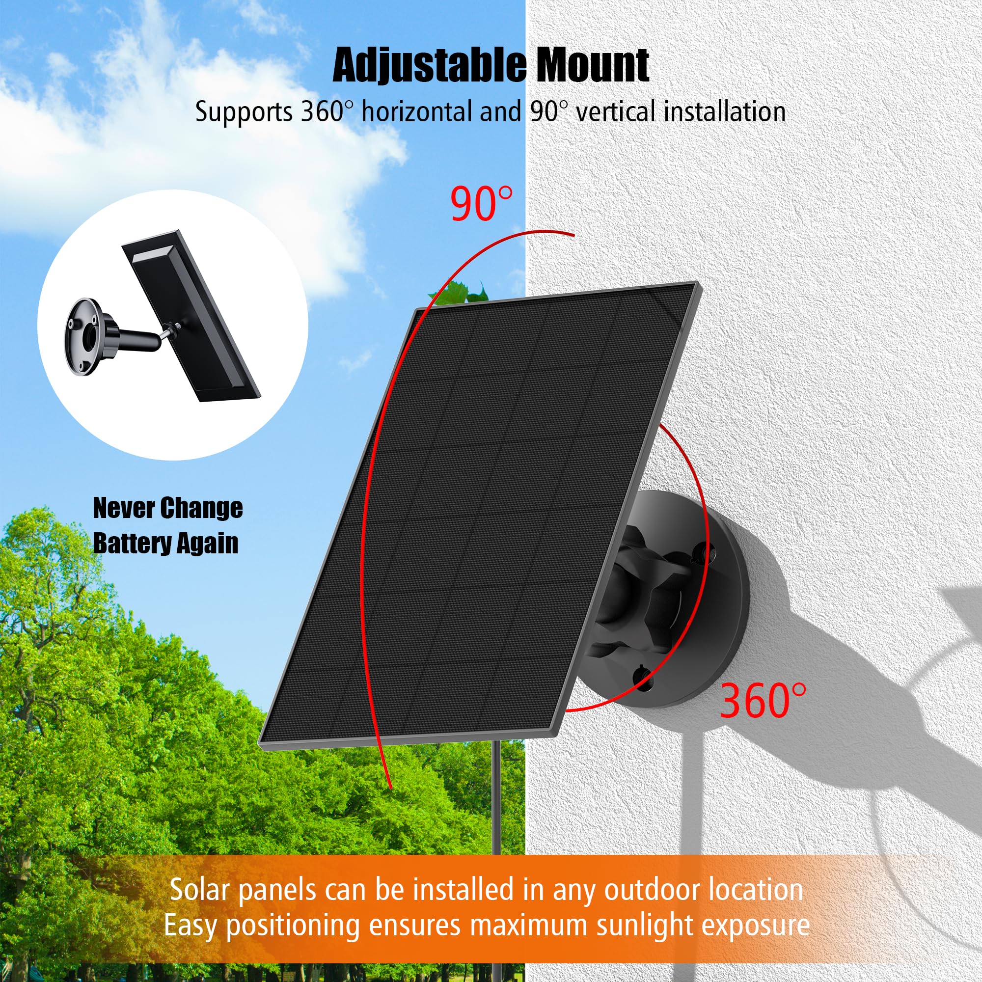 Pannello Solare per Blink Camera Outdoor, 2.5W Blink Solar Panel Compatibile con Blink Outdoor, Blink XT2/XT Camera&SimpliSafe Camera(non incluso), IP65 Blink Outdoor(3rd Gen) con Spina di Gomma