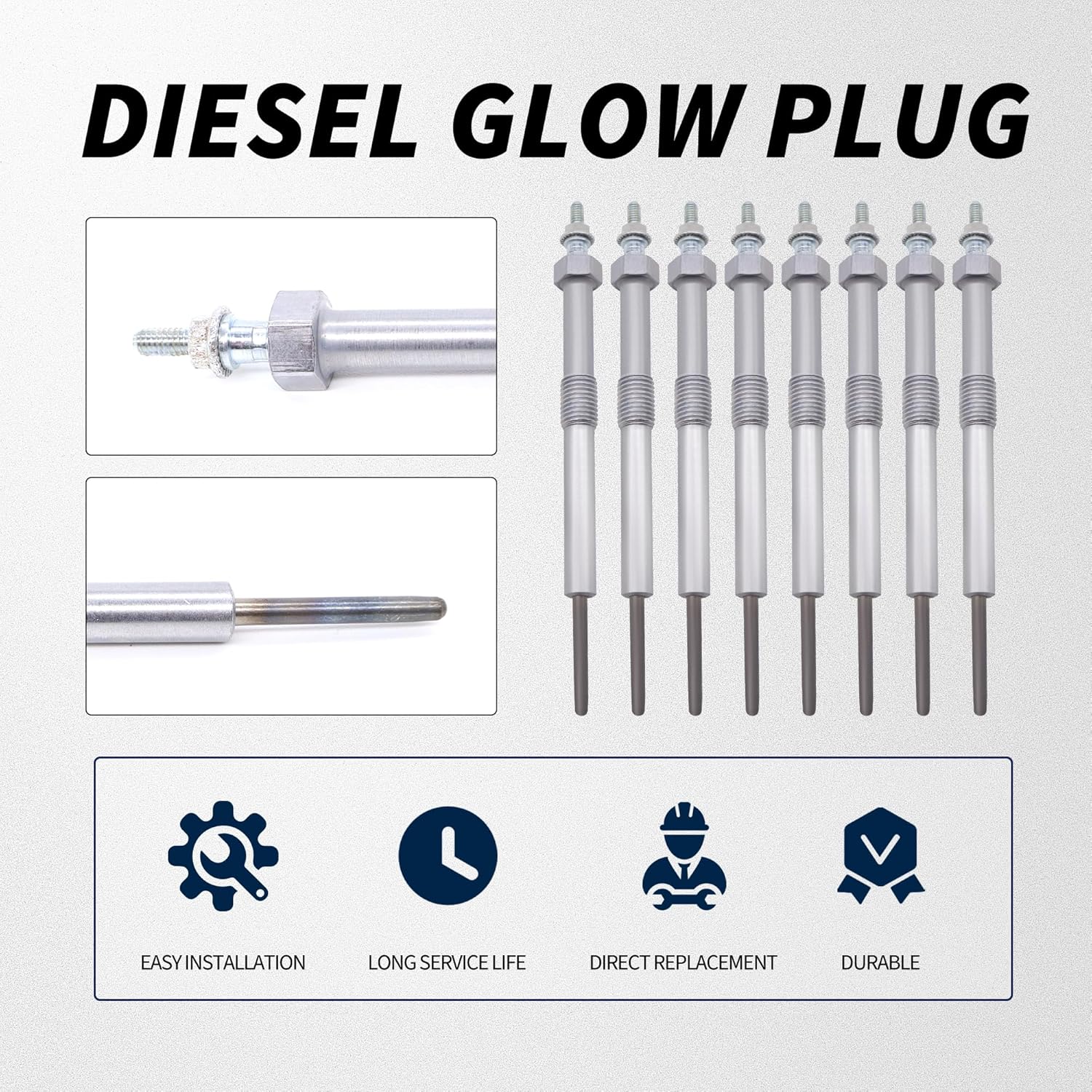 HiSport Diesel Glow Plug 8pcs - Compatible with Chevy Express GMC Silverado Savana Replaces 05613738 12639701 97364968