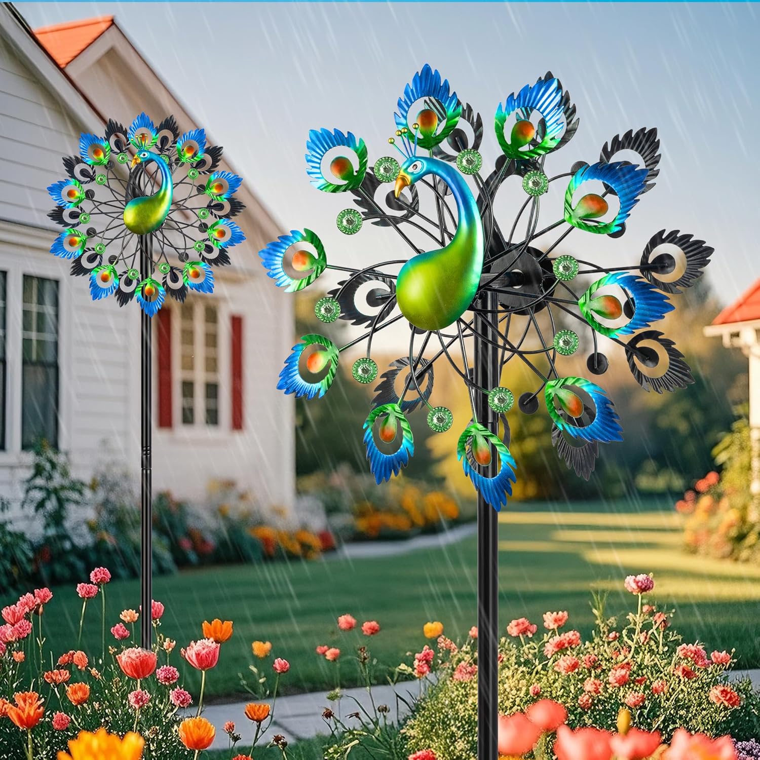 ウィンドスピナー 庭の装飾 屋外用 13インチ 360&deg;孔雀風車 庭の装飾用 屋外 メタルヤードアート 風彫り 女性への庭のギフト